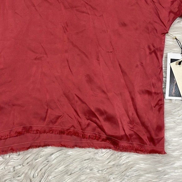 NWT Nation LTD Satin Emory Twisted Marsala Red Velvet Trim Oversized Top - Picture 7 of 11